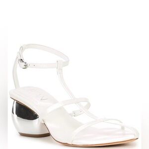 DELTAN Leevy Leather Strappy Dress Sandals with Silver Heel Size 9, NWT